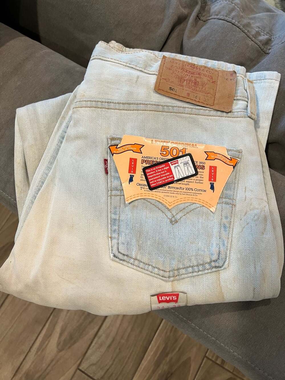 NWT Vintage 1994 Levi's 501 Original Button Fly Jeans Deadstock Irregular 34x32